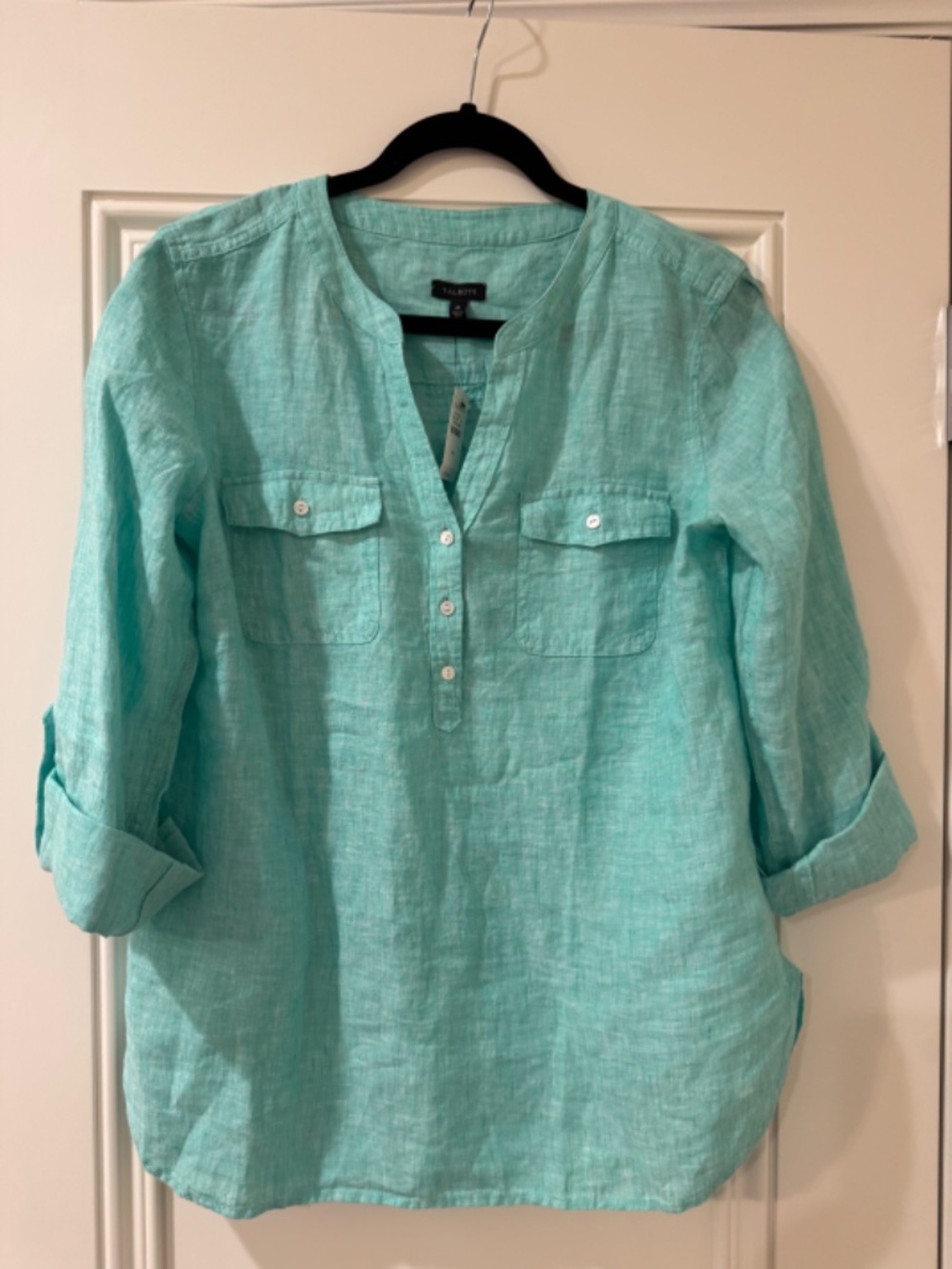 NEW WITH TAGS! Talbots Green Linen Cross-Dyed Camp Shirt, $79.50, Medium